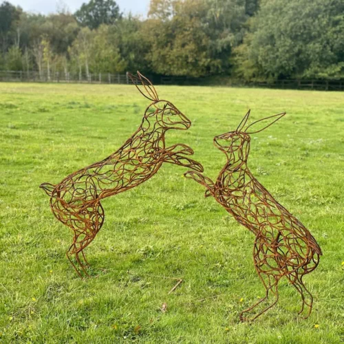 Boxing hares sculpture
