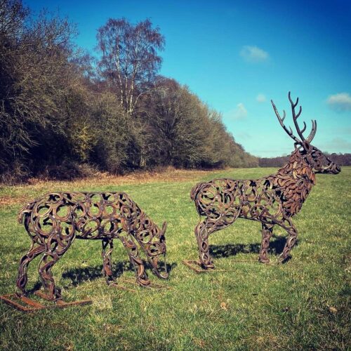 Small Stag And Doe Sculptures