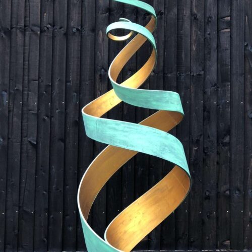Large Green And Gold Spiral Abstract Sculpture