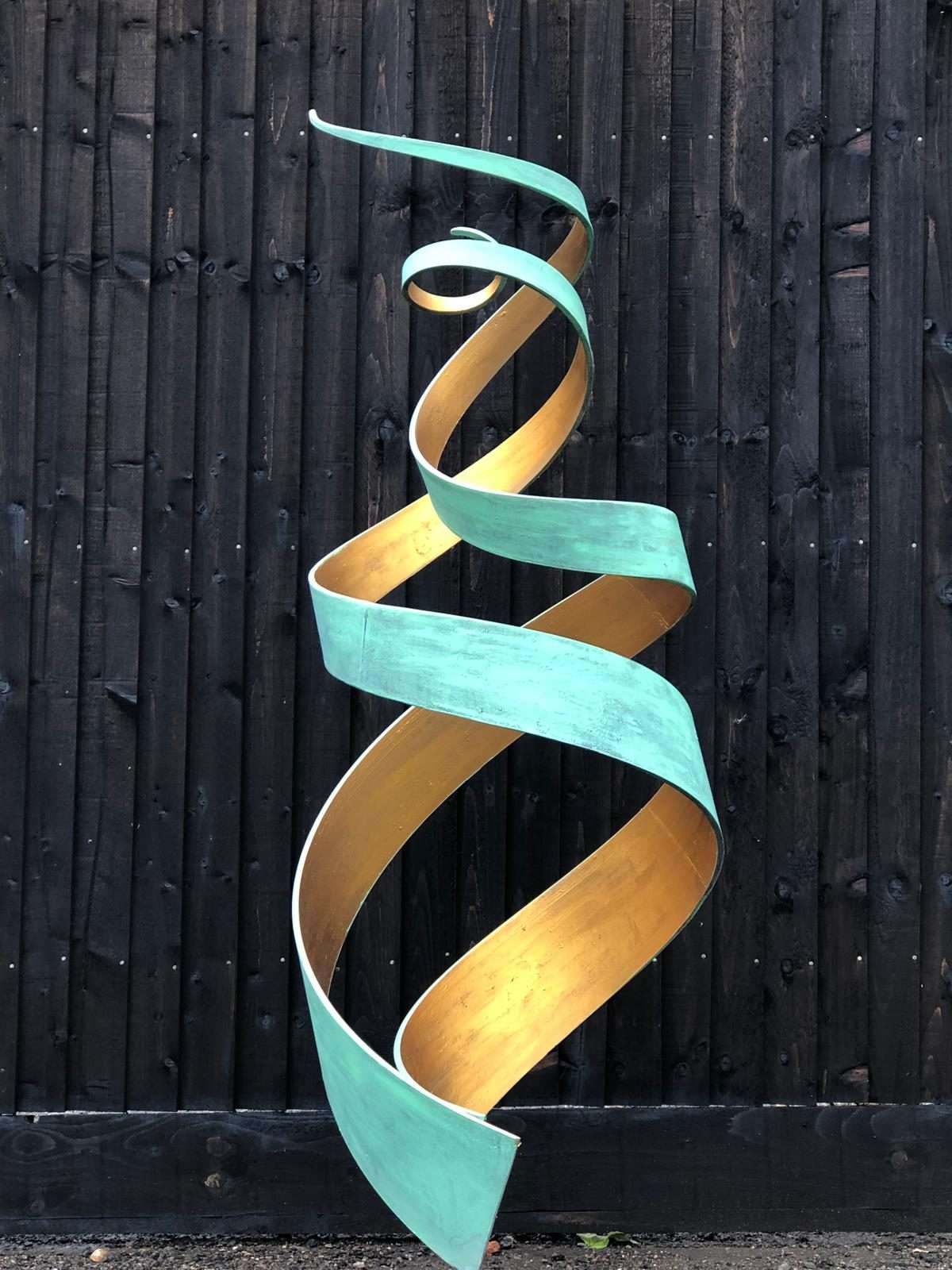 Large Green And Gold Spiral Abstract Sculpture