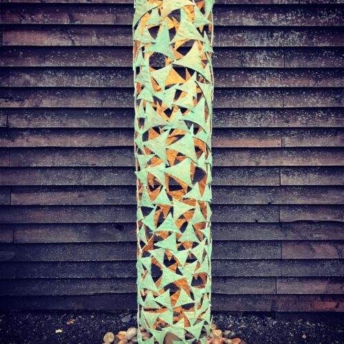 Verdigris, Gold & Stone Column Sculpture