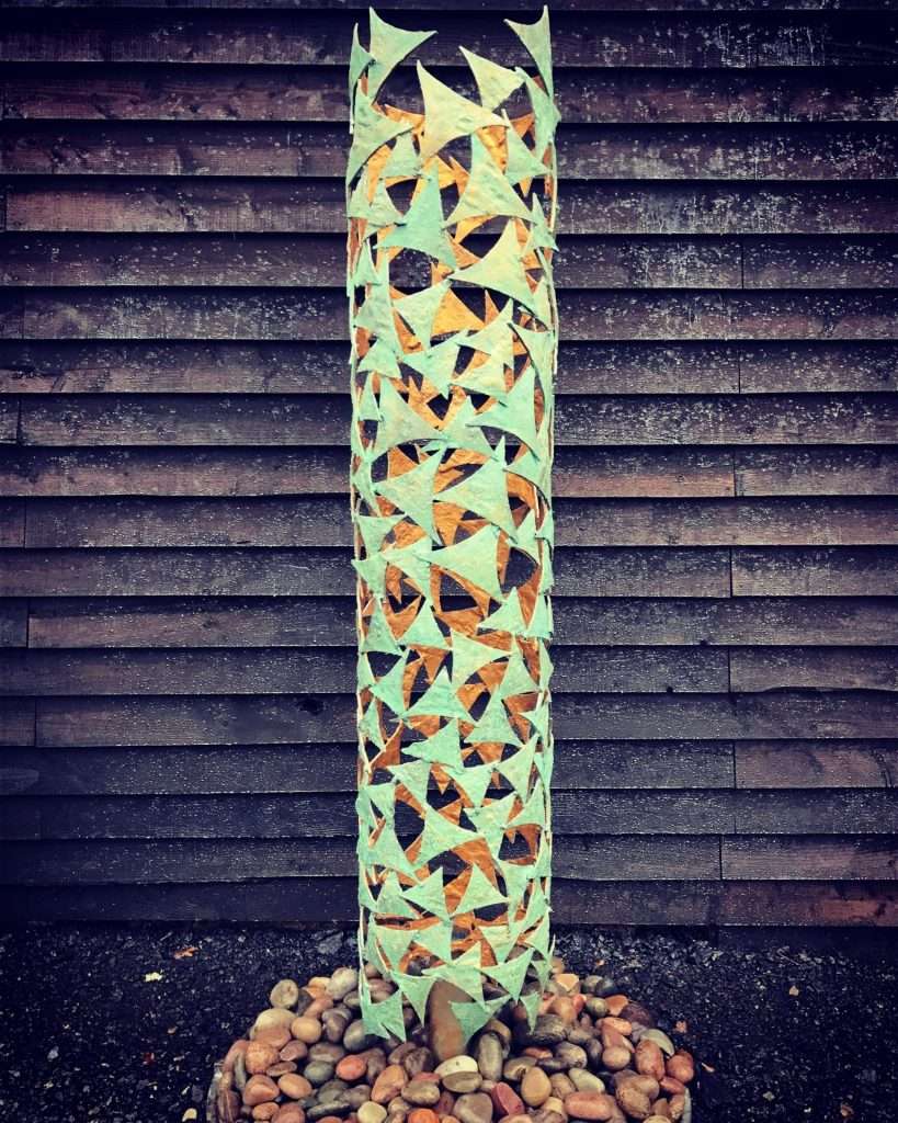 Verdigris, Gold & Stone Column Sculpture