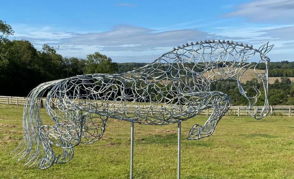 large horse jumping sculpture