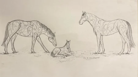 drawing of three horses