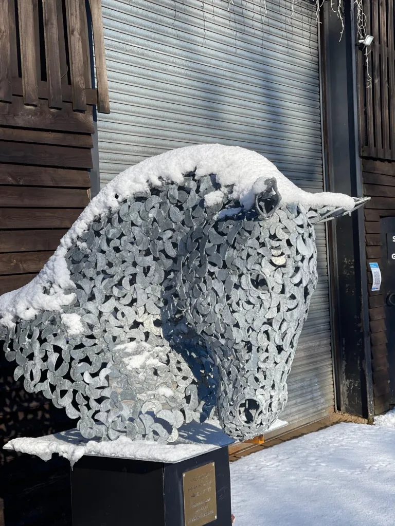 Horse Head Sculpture in snow