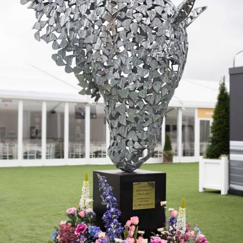 Silver Horse Head With Pink Flowers