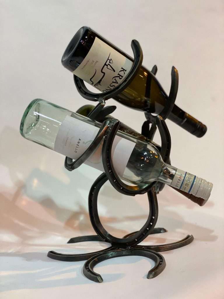 Horseshoe Wine Bottle Holder With Two Wine Bottles