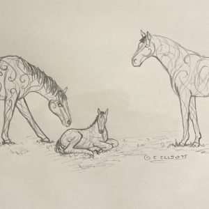 sketch of two horses and a baby horse