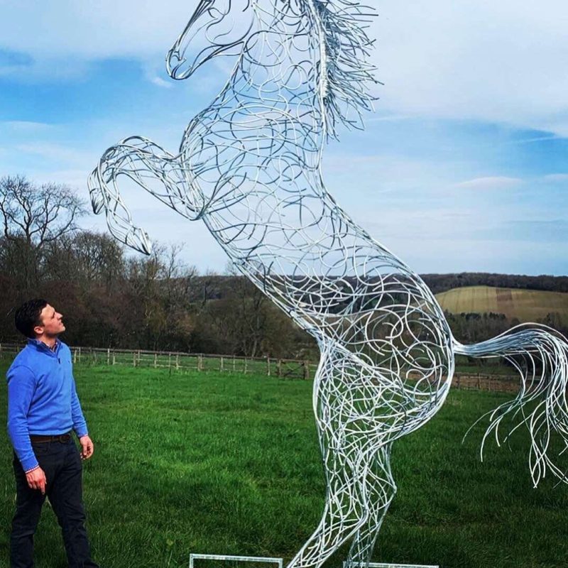 Galvanised Silver Rearing Horse Sculpture
