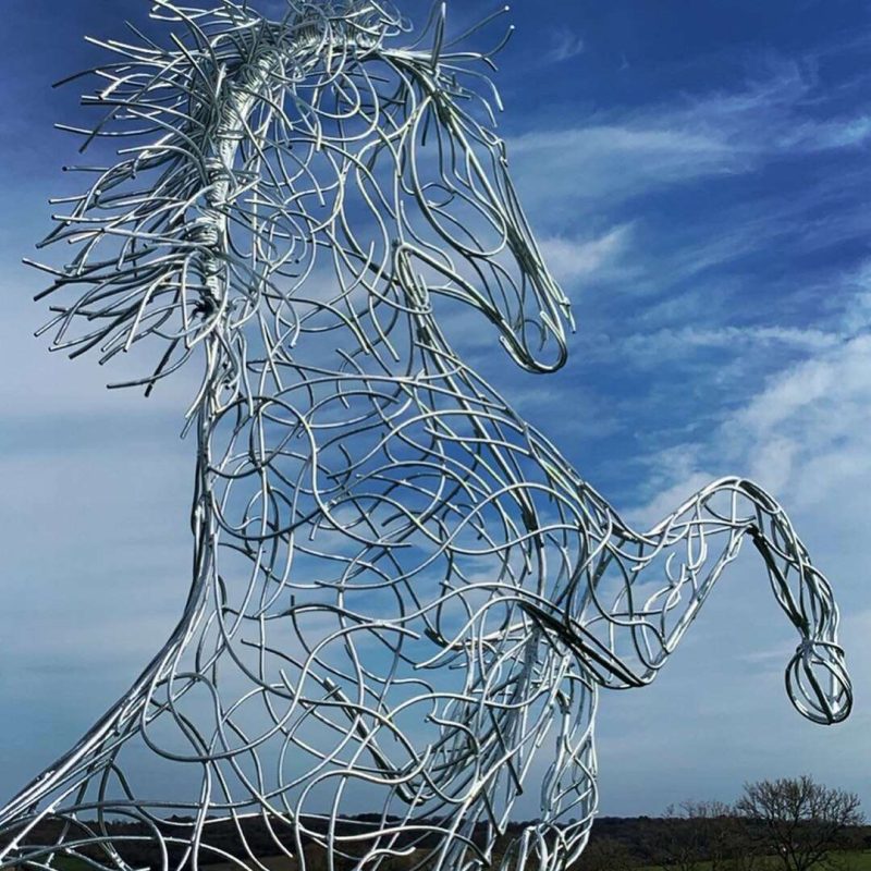 Silver Rearing Horse Sculpture