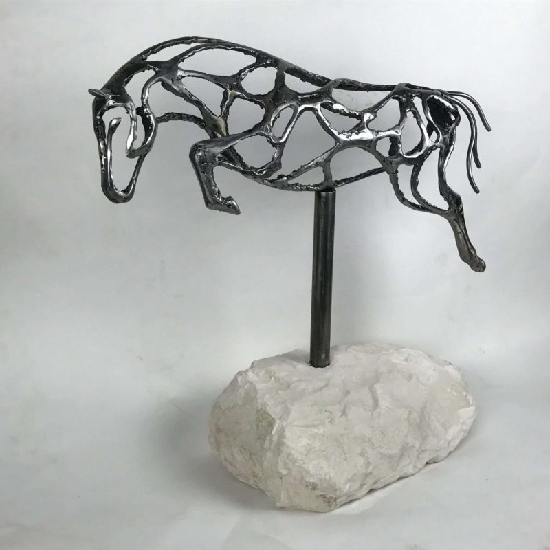 Abstract Jumping Horse Sculpture On Marble Plinth