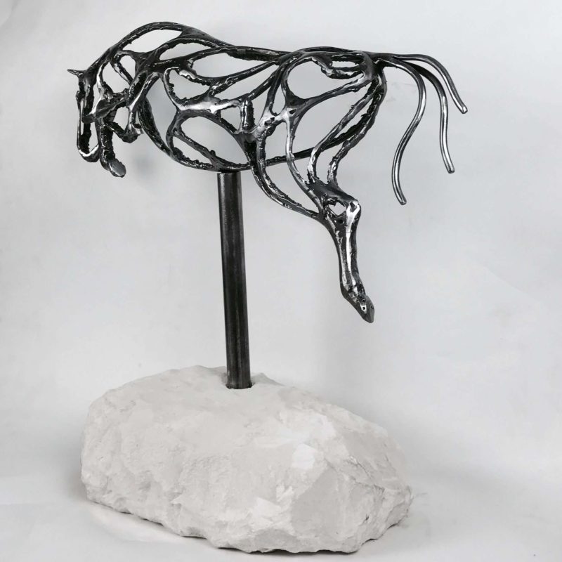 Silver Abstract Jumping Horse Sculpture