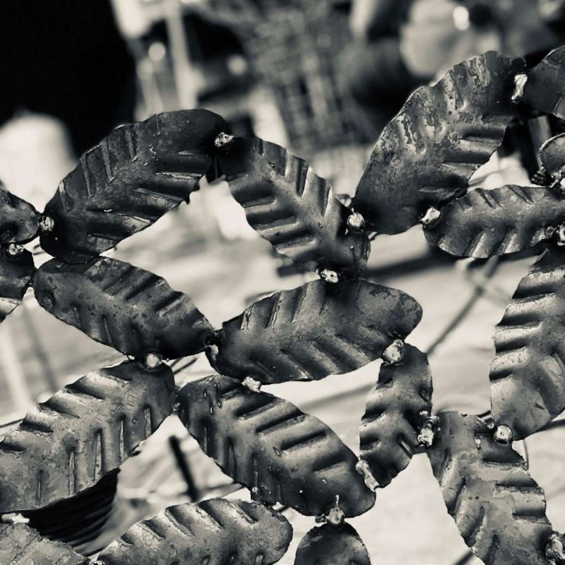 Black And White Beech Leaf Sphere Sculpture