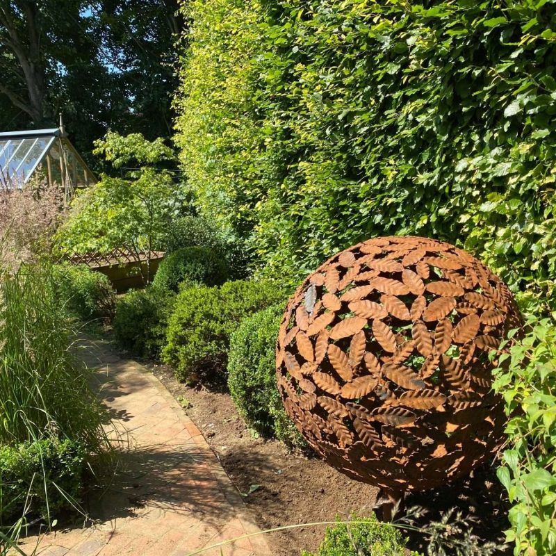 Rustic Beech Leaf Sphere Sculpture