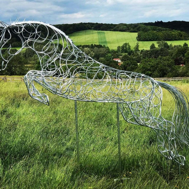 Blue Memory Jumping Horse Sculpture