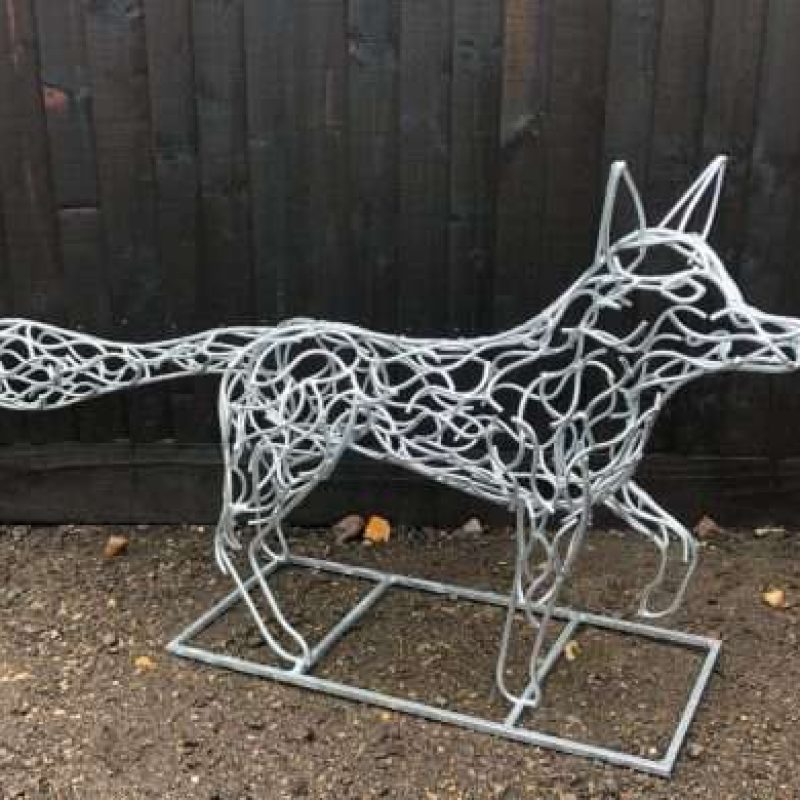 Front View Of Galvanised Fox Sculpture