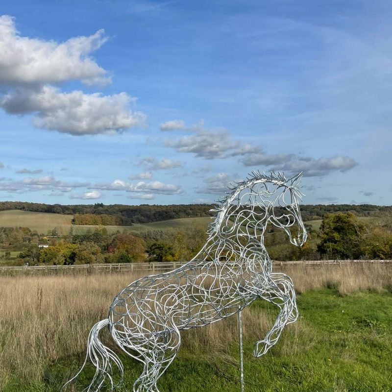 Rearing Horse Sculpture In Garden