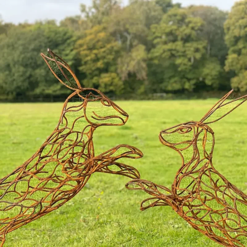 Boxing hares sculpture