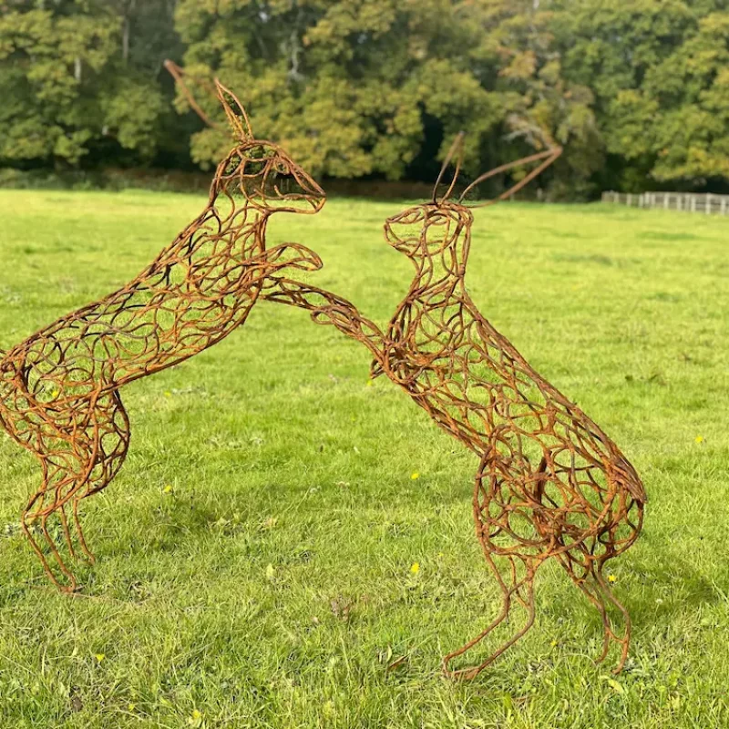 Boxing hares sculpture