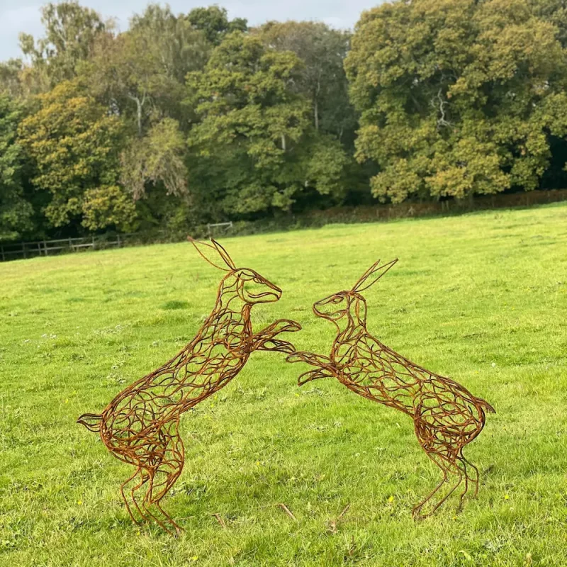 Boxing hares sculpture