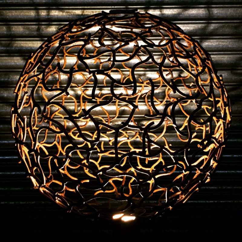 Rustic Sphere Sculpture Lit Up