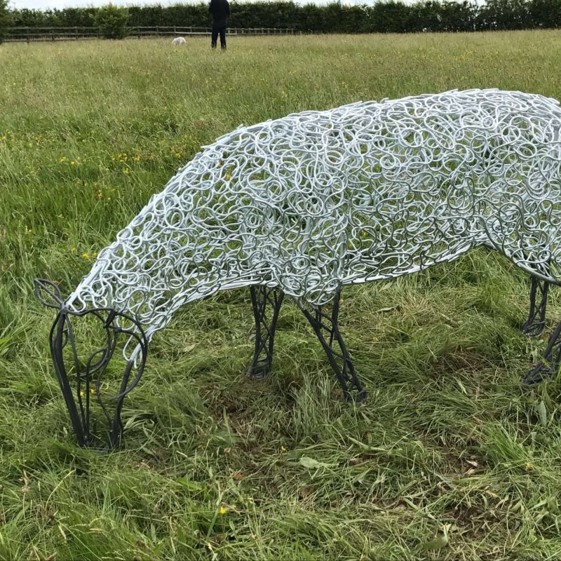 Black Face Sheep Sculpture Grazing