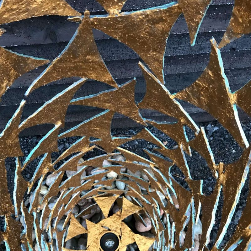 Top View Of Verdigris Gold Column Sculpture