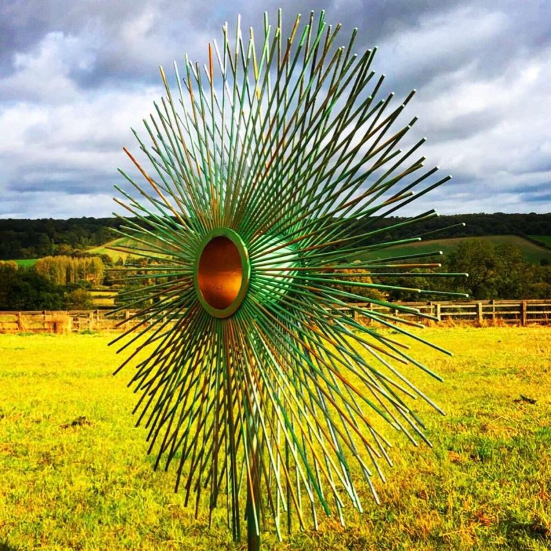 Verdigris Gold Peacock Sculpture At Dawn