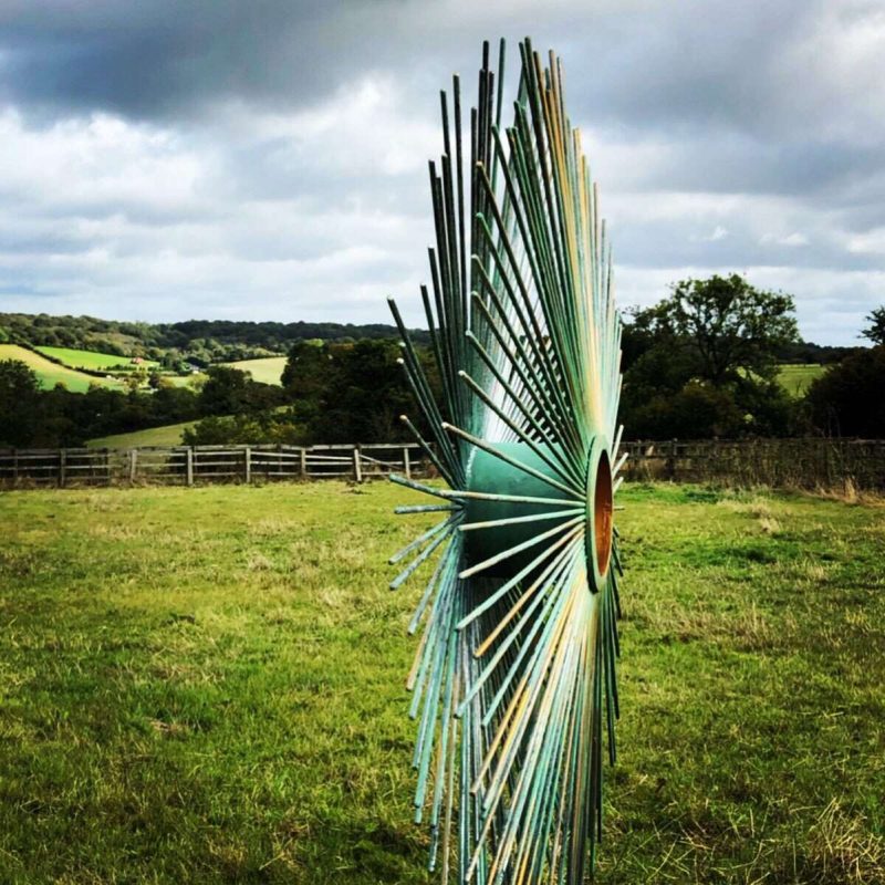Verdigris Gold Abstract Peacock Sculpture