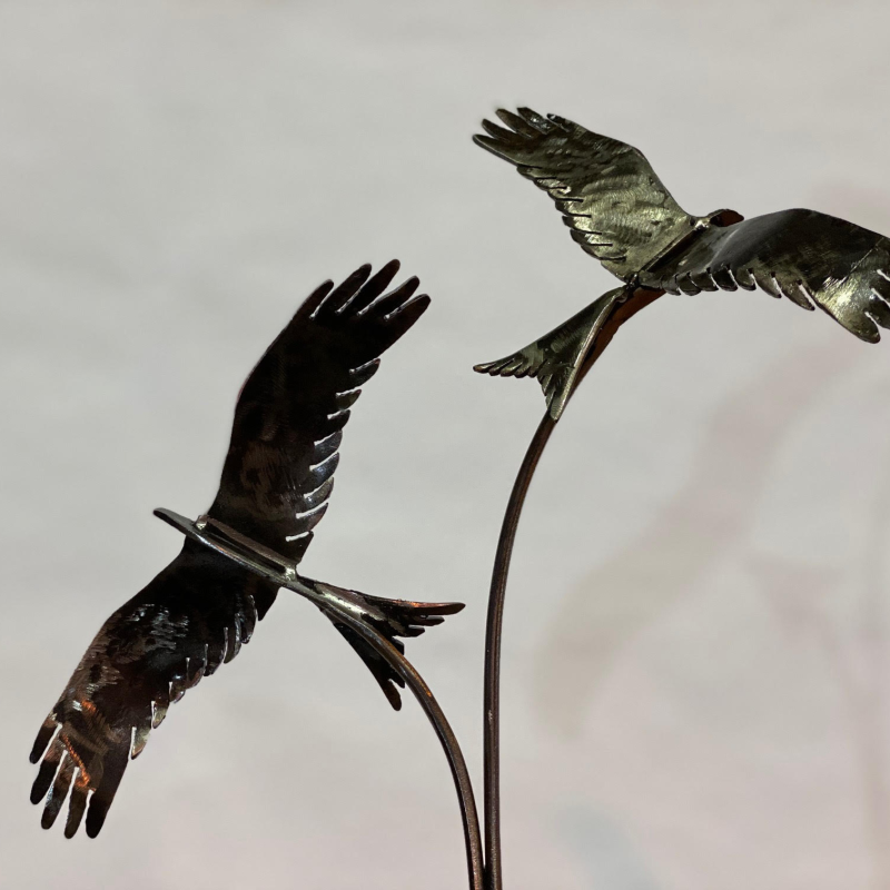 black rustic two birds flying design