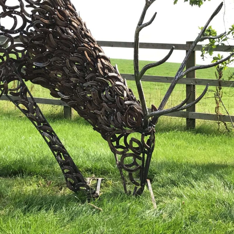 Horseshoe Stag With Antlers Sculpture