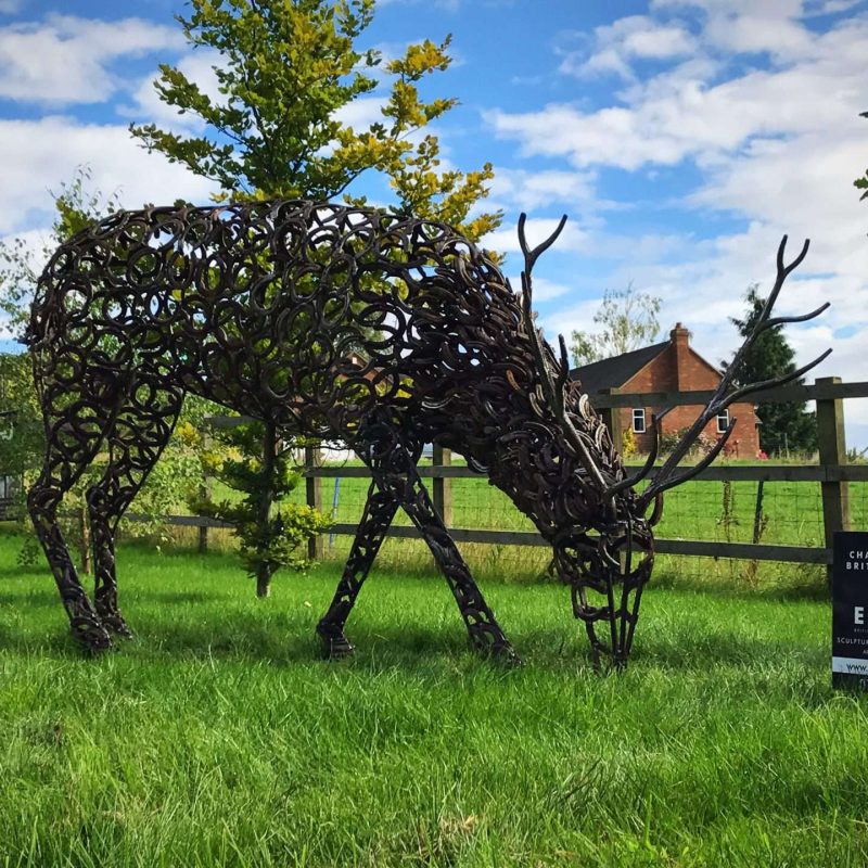 Horseshoe Rustic Stag Sculpture Grazing