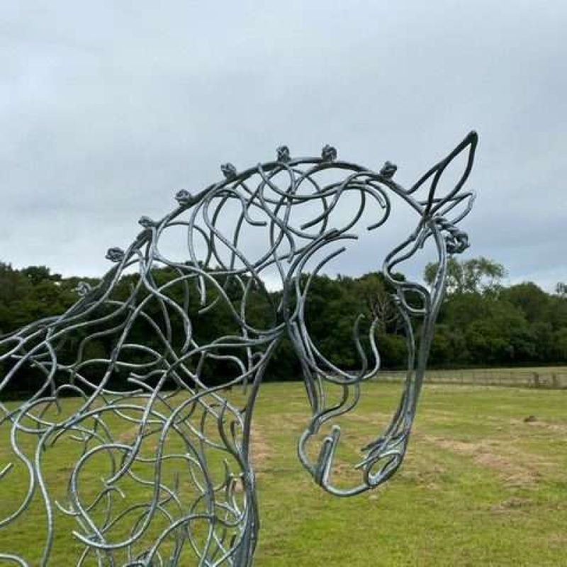 silver galvanised half horse sculpture