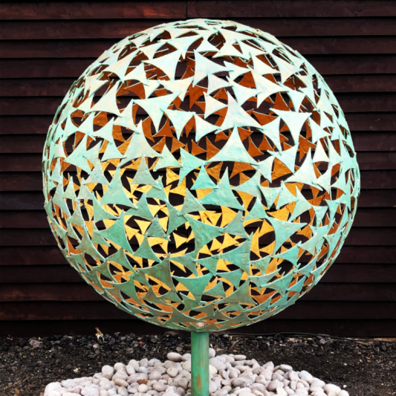 Verdigris & Gold Sphere Sculpture