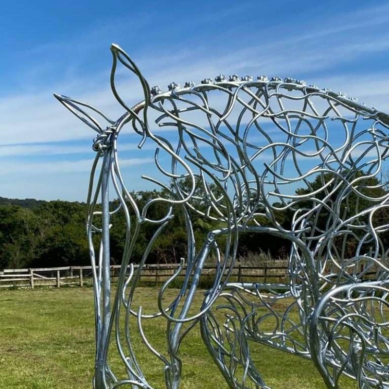 Jumping Horse Silver Sculpture Portrait View