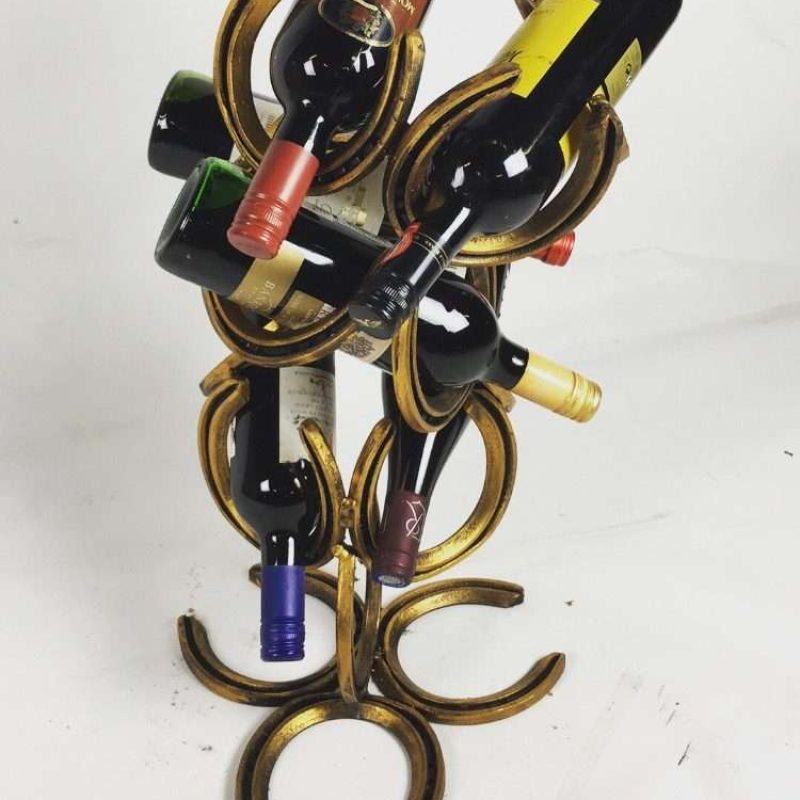 Rustic Gold Horseshoe Wine Bottle Holder With Wine